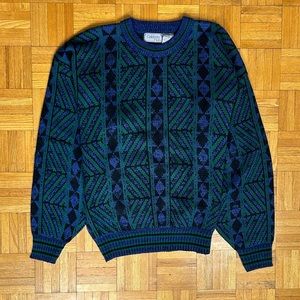 Celebrity Club Vintage Multicoloured Black/Green/Blue Large Acrylic Sweater